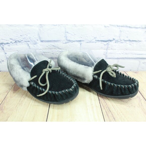 LL Bean Wicked Good Moccasins Slippers Suede Black Size 7 M - Picture 3 of 8